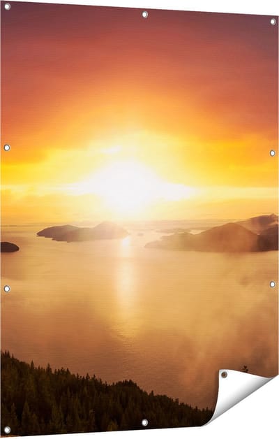 Gards Tuinposter Zonsondergang in de Bergen met Wolken - 90x120 cm - Tuindoek - Tuindecoratie - Wanddecoratie buiten - Tuinschilderij
