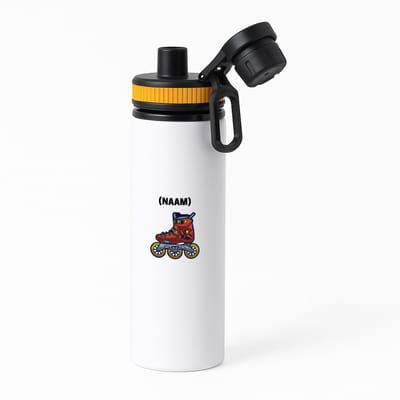 Hacebo® - Rolschaats met eigen naam waterfles met draaidop oranje - Sport - fanatieke rolschaatsers - sport - verjaardagscadeau - klein cadeautje - kado - gift - geschenk - verrassing - water fles - 850ML