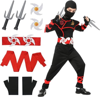 Ninja Kostuum voor Kinderen met Spieruitrusting en Accessoires - Perfect voor Halloween en Verkleedfeestjes, Rollenspel Outfit voor Jongens en Meisjes