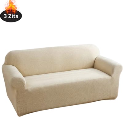 Livano Bankhoes - Bankbeschermer - Stretch - Sofa Cover - Effen - Beige - 3 Zits