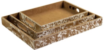 dienbladen koehuid rechthoek bruin/wit (set of 3)