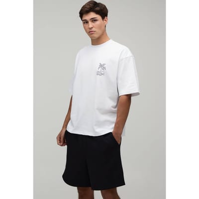 Hoog-laag T-shirt En Short Set Met Palmborduursel In Oversized Pasvorm | Black/White | Size XS