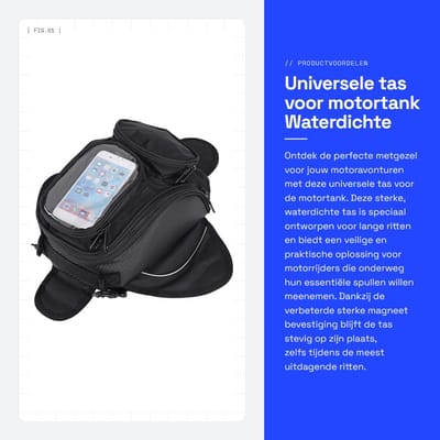 Dailygoods- Motortank Tas - Sterke Waterdichte Magnetische Tas - Duurzaam 1680D Oxford-Stof - Transparant Vakje voor Smartphone - Meerdere Vakken voor Kaarten en Geld - Motorfiets Tas