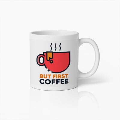 But First Coffee Mok – Minimalistisch Rood Beker Ontwerp, Perfect Cadeau voor Koffieliefhebbers en Ochtendroutine Fans