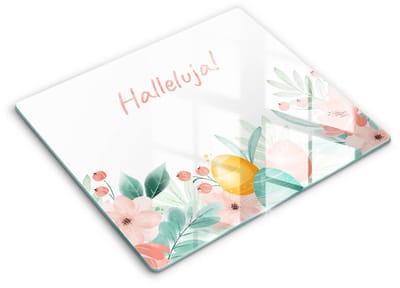 Wallfluent Glazen Snijplanken - Motief: Feestelijk Alleluia! Snijplanken Glas - 60 cm x 52 cm - Veelkleurig Snijplanken van Glas - Glazen Serveerplank - Hygiënische Snijplank van Glas - Antislip Hakplank van Glas