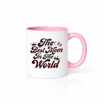 Koffiemok - The Best Mom In The World - Tweekleurig Roze & Wit - Lief Verjaardagscadeau voor Mama