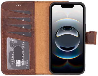 Lykke Leren Hoesje met Pasjeshouder voor iPhone 16e – Handgemaakt Echt Leer – MagSafe -Bruin
