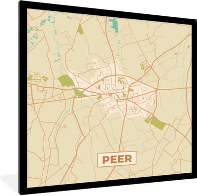Fotolijst incl. Poster - Peer - Vintage - Retro - Plattegrond - Kaart - Stadskaart - 40x40 cm - Posterlijst