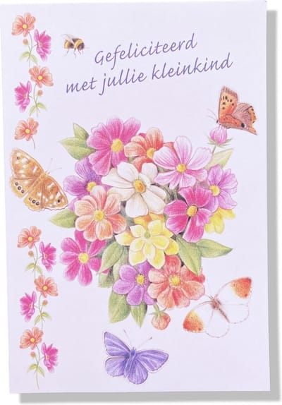 Gefeliciteerd Kleinkind - Luxe geboortekaartje Kleinkind - 12x17cm - Gevouwen wenskaart met envelop