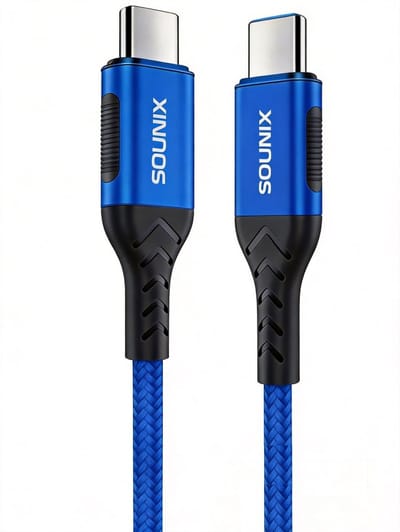 Sounix USB C kabel met E-marker - 5A100W - 2 Meter - Snellader - USB 3.2 - Oplaadkabel - 20Gbps - Gevlochten Nylon - Blauw