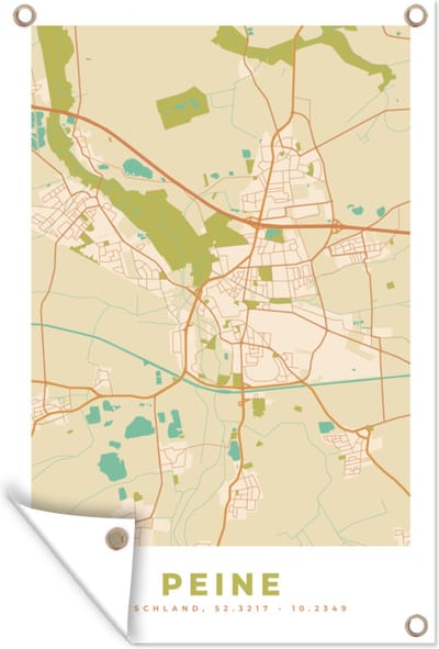 Muurdecoratie Plattegrond - Peine - Vintage - Kaart - Stadskaart - 120x180 cm - Tuinposter - Tuindoek