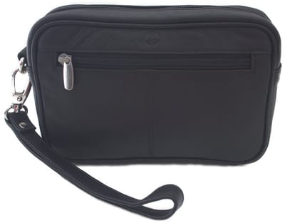 Oi zwarte leren Heren polstas single / lederen handtas voor mannen / pols tas plat / zwart rundsleer / 461