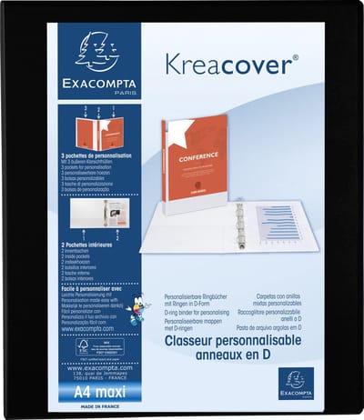 Exacompta 10x Kreacover Ringband in PP met 4 D-ringen van 25mm - A4 maxi - Zwart - 51846NE