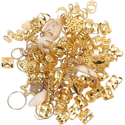 Lot de 110 anneaux de tresses pour cheveux, pendentifs pour dreadlocks, pinces pour tresses, accessoires de décoration pour cheveux beige