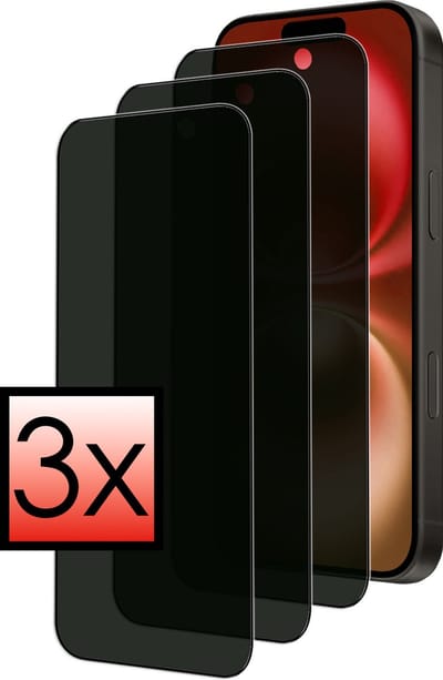 Screenprotector - 3 Stuks - Geschikt voor Apple iPhone 16 - Privacy Filter - Beschermglas - Gehard Glas - Tempered Glass - Screen Protector - Anti Spy - Full Display Cover