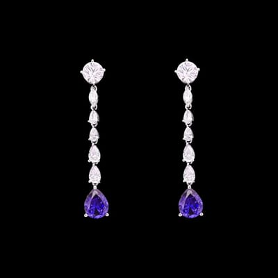 Victoria Valenza 925 Sterling Zilveren Dangle Oorbellen met Tanzaniet Blauwe Zirkonia Stenen - Oorhangers - 925 sterling zilver - Zilverkleurig - Zirkonia