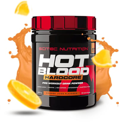 Scitec Nutrition® - Hot Blood Hardcore (375 gram - Orange Juice) - Sinaasappel - 30 doseringen - krachtige pre workout formule - poeder - pre-workout