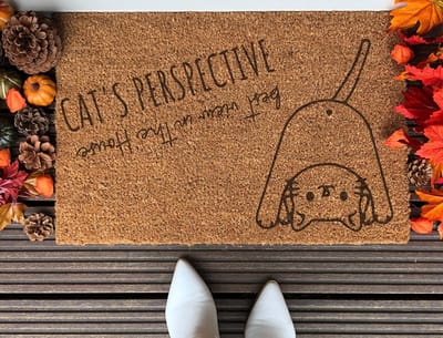 Cat's Perspective | 90x60 cm | Nieuwe huis cadeau | Ingangsmat | Deurmat met stijl | Verhuizing cadeau | Praktisch & trendy | Perfect voor binnenkomst | Cadeau voor nieuwe woning