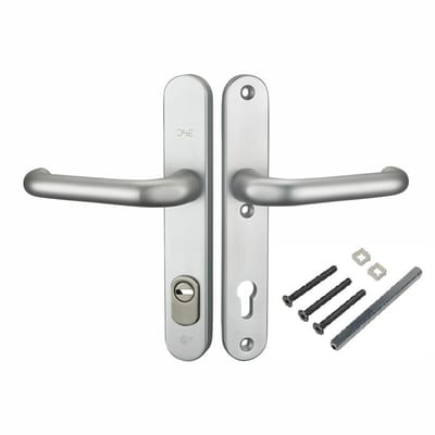 Veiligheidsgarnituur, D4E, alum.,afgerond, kruk/kruk, met kerntrekbeveiliging, PC92, deurdikte 40-54mm, schild 40mmx246mm