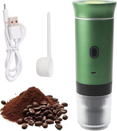 Draadloze, verwarmde, pompgestuurde, automatische espresso-capsulekoffiemachine, draagbaar, compact en draagbaar, geschikt voor zowel gewone als gemalen koffie (ook groene koffie).
