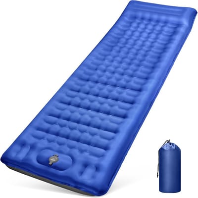 Zelfopblazende Slaapmat 12 cm Dik - Luchtbed met Ingebouwde Voetpomp en Kussen - Waterdicht en Compact voor Kamperen en Wandelen