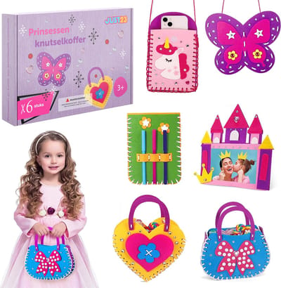 JUST23 Betoverende Knutselkoffer Prinses Edition - Knutseldoos - knutselkoffer voor meisjes - Knutselpakket - 6 Magische onderdelen Om te Knutselen
