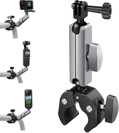 Virtubuy - Motorfietshouder - Actioncam houder - 360° draaibaar - Fietsstuurhouder - Geschikt voor GoPro en Osmo - Inclusief adapters