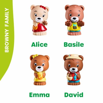 Klorofil De Familie "Browny" Speelset - Speelfiguren set - Poppetjes familie - Kinder Speelgoed - David, Emma, Basile en Alice - Vanaf 18 maanden - 4-Delig