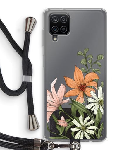 Case Company® - Hoesje met koord geschikt voor Samsung Galaxy A12 hoesje met Koord - Floral bouquet - Telefoonhoesje met Zwart Koord - Bescherming aan alle Kanten en Over de Schermrand