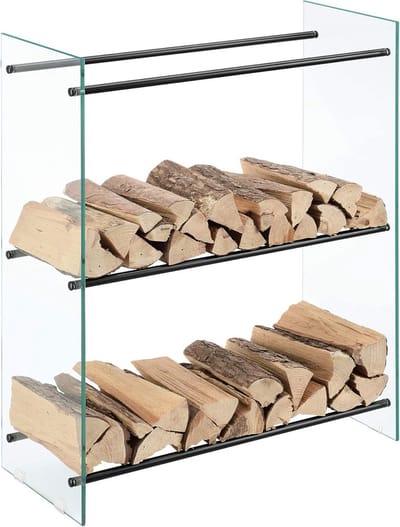 Houtopslag met Gehard Glas en Metaal 80x35x100 cm - Optimaal voor Brandhout