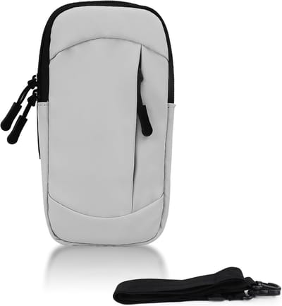 Mobiele telefoonhouder voor arm met afneembare strap, 2 ritszakken, PU leer, ideaal voor joggen en hardlopen
