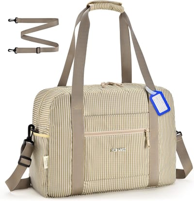 Reistas Handbagage - Weekender Sporttas - Vliegen en Reizen - Opvouwbaar Waterafstotend - 40x30x15cm - Beige Streep