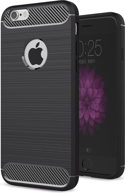 Peachy Carbon Armor beschermhoes hoesje geschikt voor iPhone 6 6s TPU - Zwart