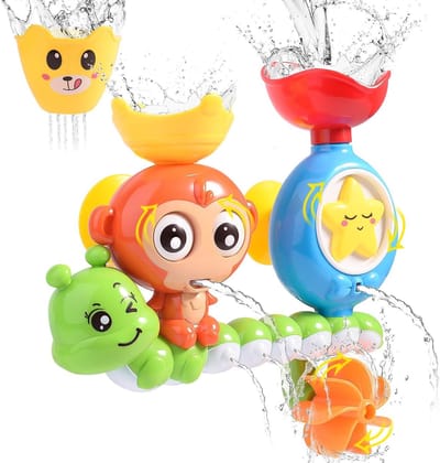 Baby Bad Waterwiel Speelgoed met Schattige Aap Rups Water Schenkbekers - Zuignap Draaiende Waterval Bad Speelgoed - Interactieve Water Sprinkler Badkuip Speelgoed voor Peuters Jongens Meisjes Douche Tijd Plezier