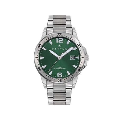 Certus-model 616459-horloge-heren-datum-zilverkleurig-groene wijzerplaat-diameter 40 mm-10 atm waterdicht-gemaakt in Frankrijk