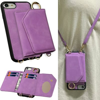 Casemania Hoesje Geschikt voor Apple iPhone SE (2022 / 2020) - 7 / 8 - Bright Lila - Luxe Telefoonhoes met Koord - Wallet Case met Spiegeltje en Pasjeshouder - Crossbody Draagbaar Alles-in-één Back Cover