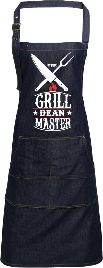 Grappig persoonlijk schort voor de BBQ liefhebber - The grillmaster met naam - Spijkerstof - Blauw - Print