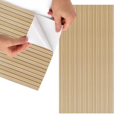 Tulup Meubelfolie - Houten stroken Meubelfolie Zelfklevend - 75x150 cm - Beige Meubelfolie - Decoratiefolie Zelfklevend - Minimalist Meubelfolie - Meubelfolie Zelfklevend - Badkamer decoratie - Texturen
