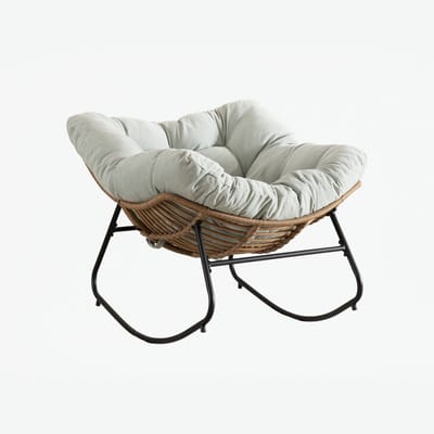Merax Papasan Schommelstoel Lichtblauw - Zachte Chenille Bekleding - Metalen Frame - Brede Kuipzitting - Moderne Relaxstoel voor Woonkamer Slaapkamer en Kinderkamer