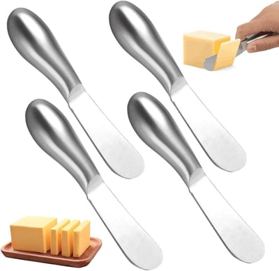 Set van 4 RVS Boter- en Jammessen, Kleine Dessertmessen, Ideaal voor Kaas, Koude Boter en Gebak, 13.5 x 2.5 cm