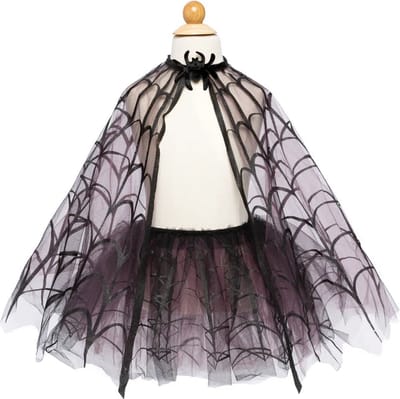 Great Pretenders Verkleedkledij Spinnenweb Cape met tutu - 4-6 jaar - Zwart