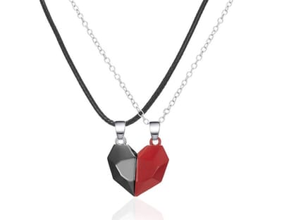 Actie4you® - Hartjes Ketting - Magnetisch - Vriendschap Cadeau - Vriendschapsketting Voor 2 - BFF Ketting - Koppel Ketting - Koppel Cadeau – Deel ketting - Zwart/Rood