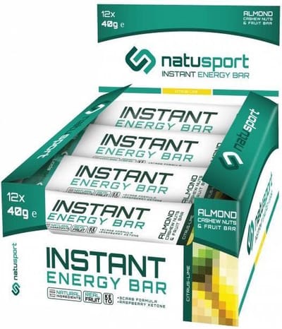 Natusport Instant Energy Bar - Energiereep met 20g koolhydraten - Met Amandel, Cashew & Fruit - Citrus Lime - 12 stuks
