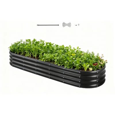 VEVOR Verhoogd Tuinbed, Metaal, 2400x600x290 mm, Plantbed, Groentebed, Plantenbak met Open Bodem & Afgeronde Randen, Bloembed, Kruidenbed, Ideaal voor Groenten, Bloemen, Kruiden & Vetplanten, Ovaal