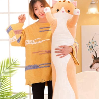 Klikkopers® - Kawaii Kussen - Lange Kat Knuffel XXXL - 150 cm tot 155 cm - Kawaii Knuffel - Bruin - Body Pillow - Lichaamskussen - Zwangerschapskussen - Knuffel Kat