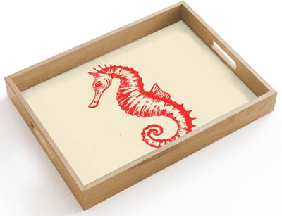 Dienblad hout 40x30 cm - Schootdienblad - Zeepaardje - Rood - Fijne details - Borrelplank rechthoek - Plateau dienbladen
