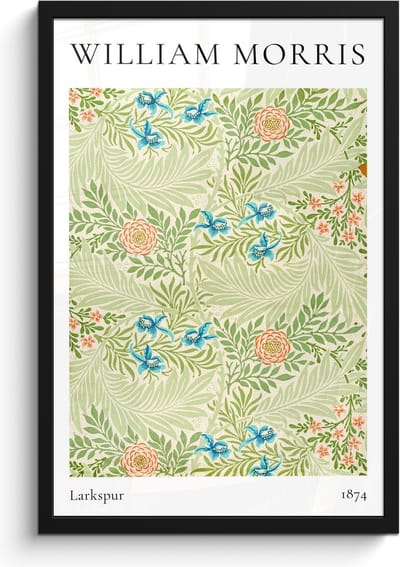 Poster in lijst - Fotolijst 40x60 cm - Posters - William Morris - Larkspur - Abstract - Natuur - Posterlijst zwart - Decoratie - Wanddecoratie woonkamer - Muurdecoratie slaapkamer
