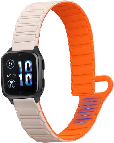 kwmobile sporthorloge band geschikt voor Garmin Venu Sq 2 Music / Sq 2 / Vivoactive 6 / Vivoactive 5 bandje - Smartwatch of activity tracker polsband - Met magneetsluiting - In wit / oranje