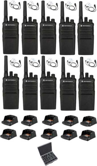 Set van 10 Motorola XT420 UHF met beveiliging oortje M1 2-Pins laders en koffer