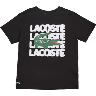 Lacoste Sprayed Word T-shirts Kinder - Zwart - Maat 130 - 140 CM - Katoen Jersey